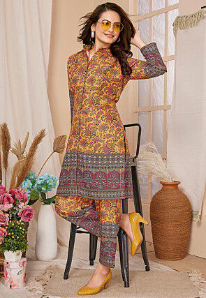Digital Printed Rayon Co Ord Set in Mustard
