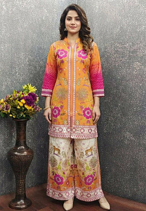Digital Printed Rayon Co Ord Set in Orange