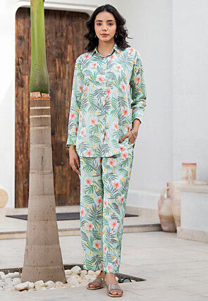 Digital Printed Rayon Co Ord Set in Sea Green