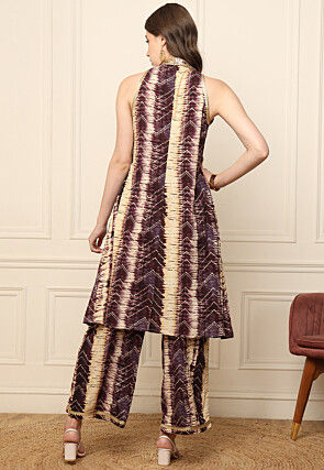 Digital Printed Rayon Co-ords Set in Purple and Beige