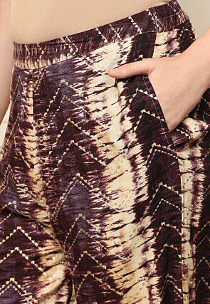 Digital Printed Rayon Co-ords Set in Purple and Beige