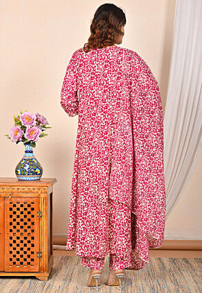 Digital Printed Rayon Cotton Anarkali Suit in Maroon