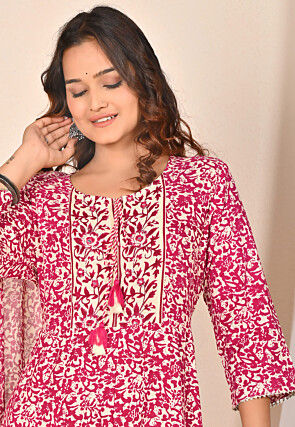 Digital Printed Rayon Cotton Anarkali Suit in Maroon