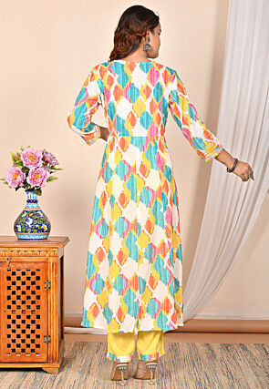 Digital Printed Rayon Cotton Anarkali Suit in Multicolor