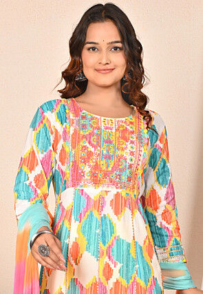 Digital Printed Rayon Cotton Anarkali Suit in Multicolor