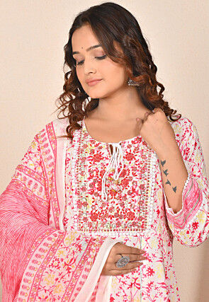 Digital Printed Rayon Cotton Anarkali Suit in Pink