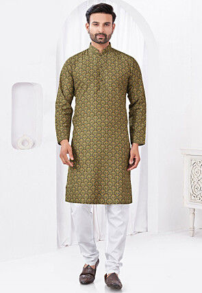 Digital Printed Rayon Cotton Kurta Set in Brown