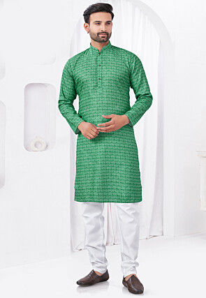 Digital Printed Rayon Cotton Kurta Set in Green