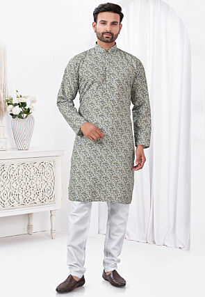 Digital Printed Rayon Cotton Kurta Set in Grey