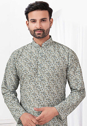 Digital Printed Rayon Cotton Kurta Set in Grey