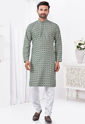 Digital Printed Rayon Cotton Kurta Set in Grey