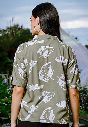 Digital Printed Rayon Cotton Top in Dusty Green