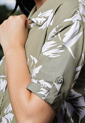 Digital Printed Rayon Cotton Top in Dusty Green