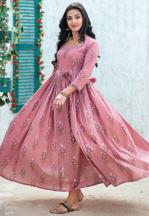 Digital Printed Rayon Dress in Old Rose