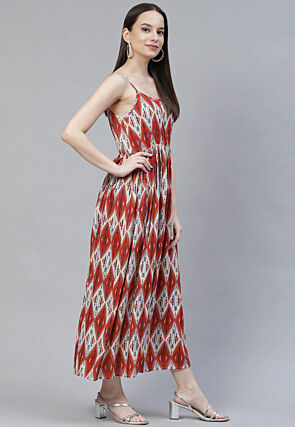 Digital Printed Rayon Dress in Rust