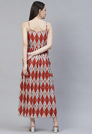 Digital Printed Rayon Dress in Rust