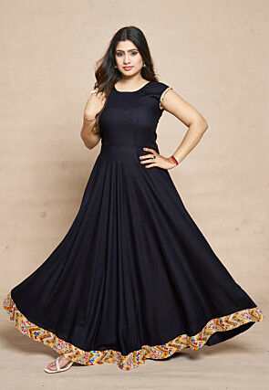 Digital Printed Rayon Gown in Black