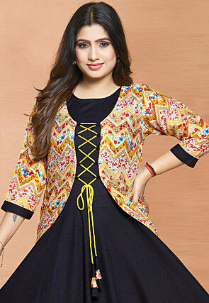 Digital Printed Rayon Gown in Black