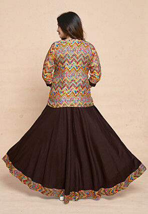 Digital Printed Rayon Gown in Brown