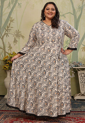 Digital Printed Rayon Gown in Cream