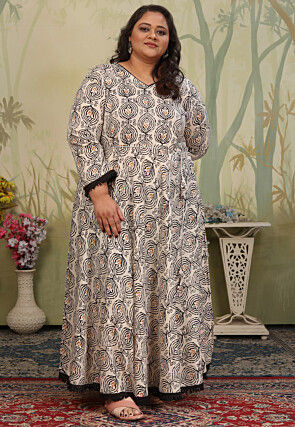 Digital Printed Rayon Gown in Cream