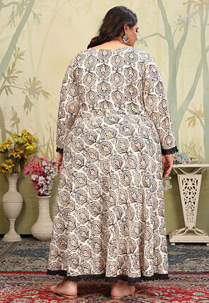 Digital Printed Rayon Gown in Cream