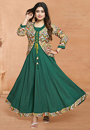 Digital Printed Rayon Gown in Green