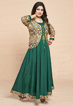 Digital Printed Rayon Gown in Green