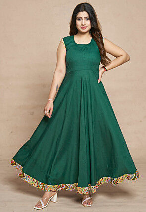 Digital Printed Rayon Gown in Green