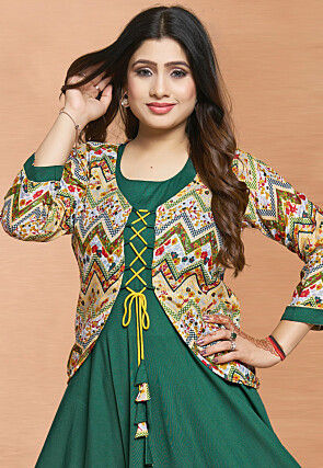 Digital Printed Rayon Gown in Green