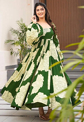 Digital Printed Rayon Gown in Green