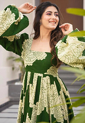 Digital Printed Rayon Gown in Green