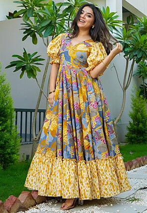 Digital Printed Rayon Gown in Multicolor