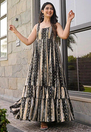 Digital Printed Rayon Gown in Multicolor