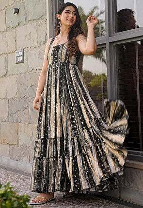 Digital Printed Rayon Gown in Multicolor