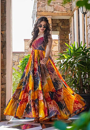 Digital Printed Rayon Gown in Multicolor