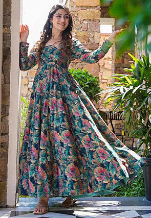 Digital Printed Rayon Gown in Multicolor