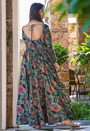 Digital Printed Rayon Gown in Multicolor