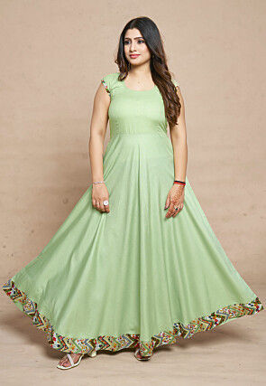 Digital Printed Rayon Gown in Pastel Green
