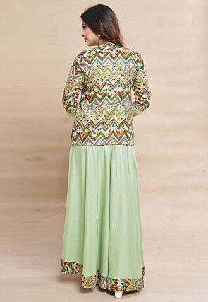 Digital Printed Rayon Gown in Pastel Green