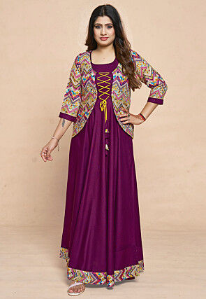 Digital Printed Rayon Gown in Purple