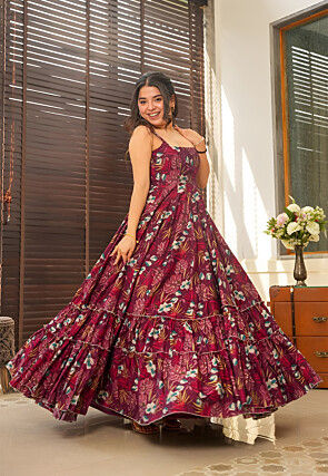 Digital Printed Rayon Gown in Purple