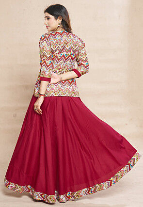 Digital Printed Rayon Gown in Red