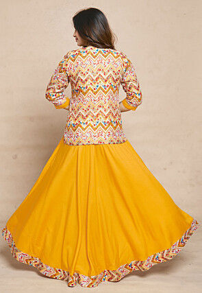 Digital Printed Rayon Gown in Yellow