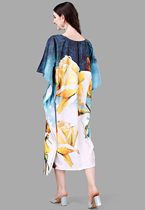 Digital Printed Rayon Kaftan in Blue and Off White