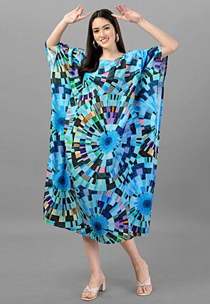Digital Printed Rayon Kaftan in Blue