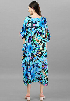 Digital Printed Rayon Kaftan in Blue