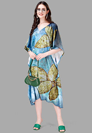 Digital Printed Rayon Kaftan in Blue