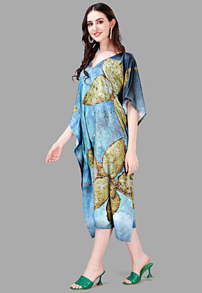 Digital Printed Rayon Kaftan in Blue