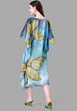 Digital Printed Rayon Kaftan in Blue